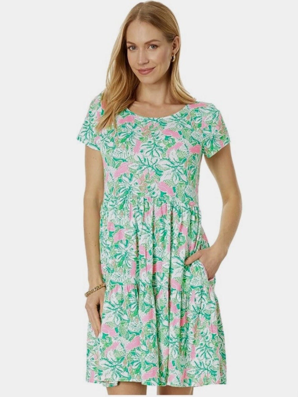 Lilly Pulitzer Geanna Short Sleeve Botanical Green Swing Dress  XS
